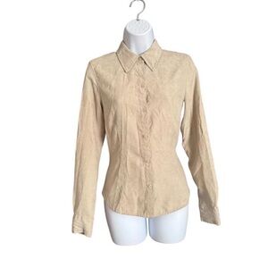 New York & Company Beige Button-Down Shirt Womens Size S